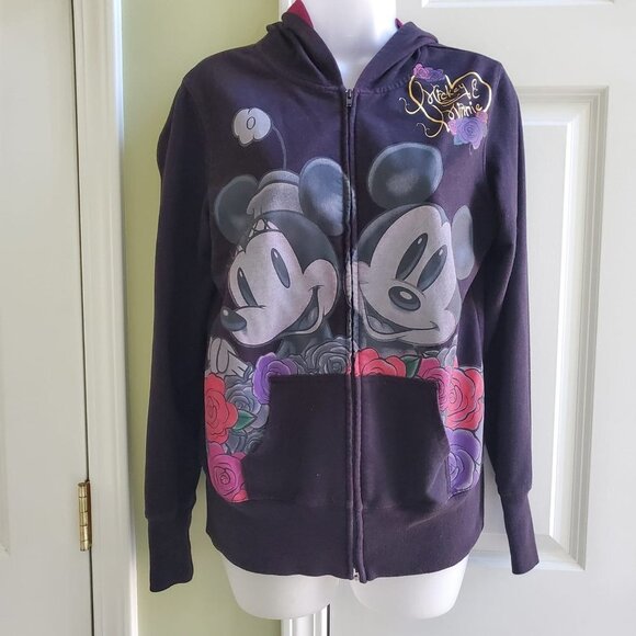 Vintage Y2K Disney World Minnie & Mickey Mouse Rose Print Zip Up Hoodie - Picture 1 of 9